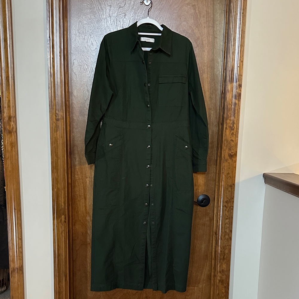 LOFT Dark Green Long Sleeve Dress